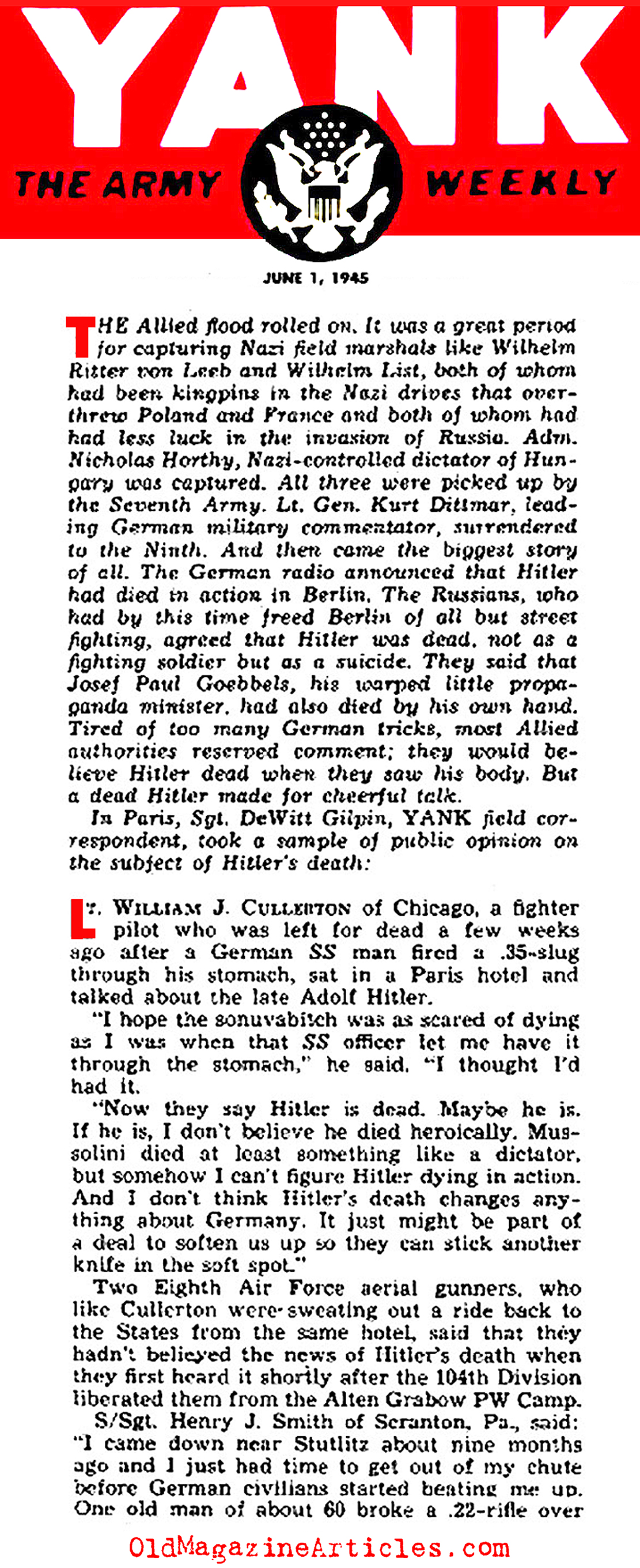 The News of Hitler's Death (Yank Magazine, 1945)